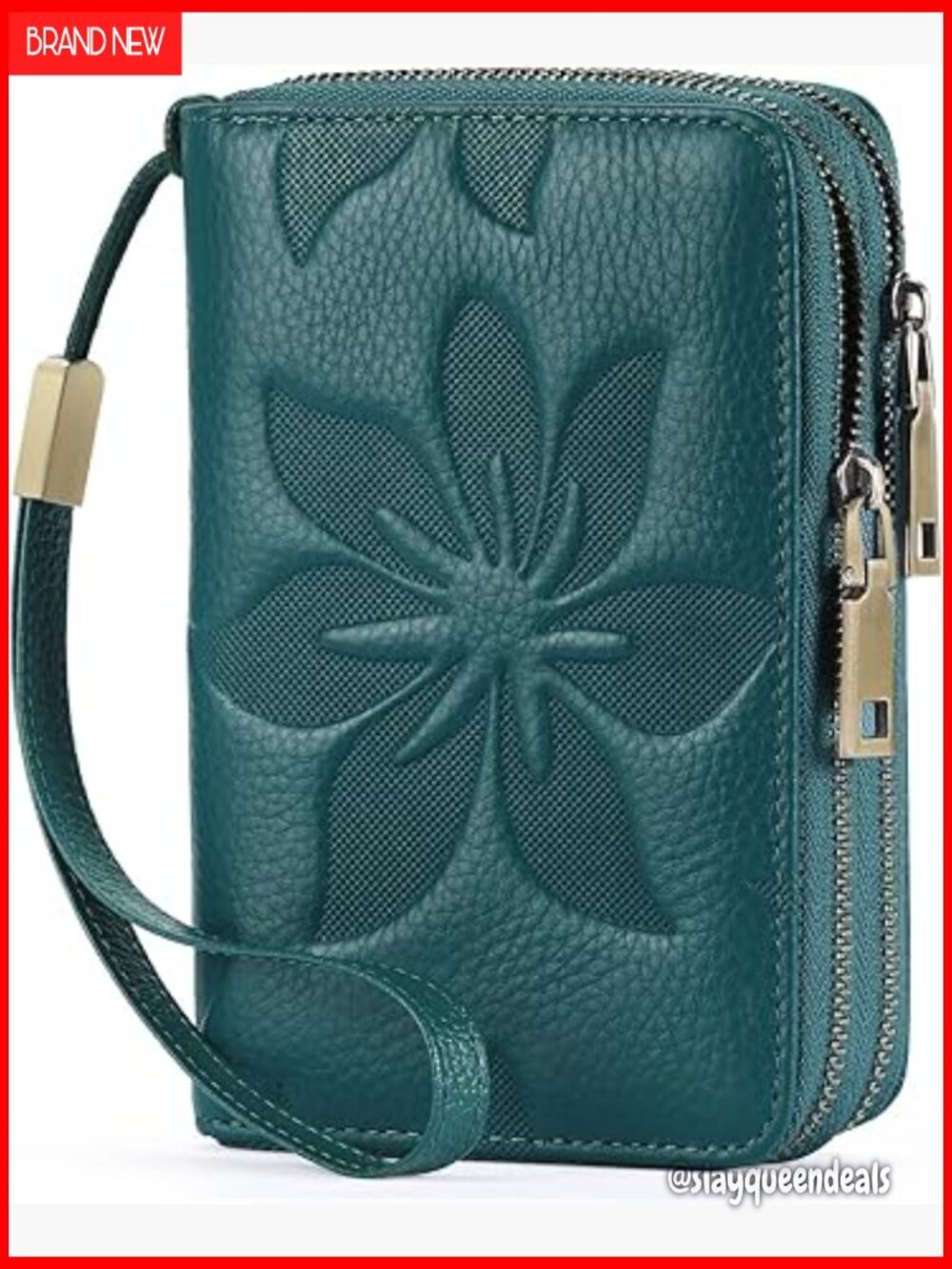 Leather Wristlet Wallet with RFID Blocking, 16 Card Slots, Double Zip